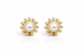 Elegant Gold Pearl Stud Earrings with CZ Halo