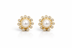 Elegant Gold Pearl Stud Earrings with CZ Halo