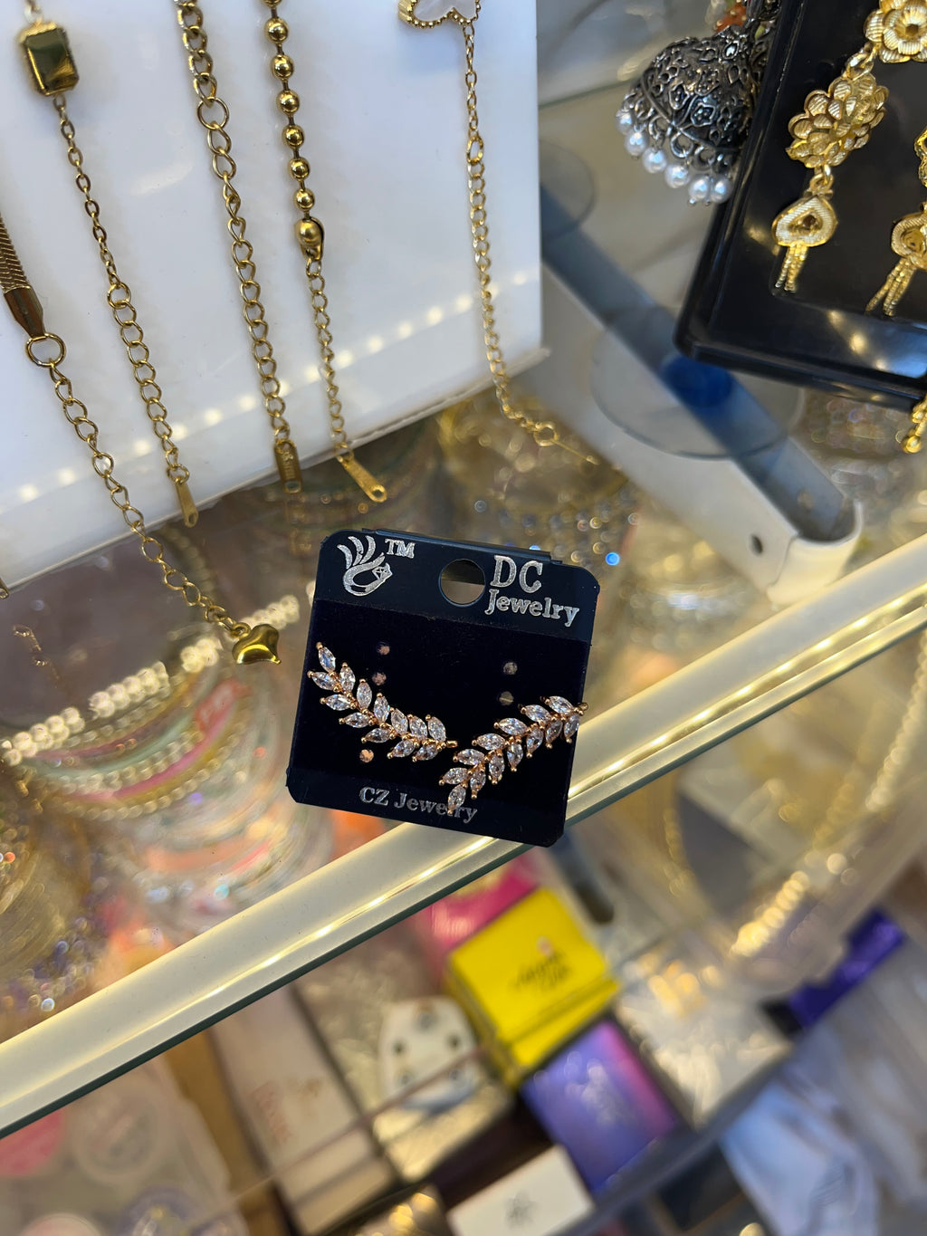 Elegant Leaf CZ Ear Climbers – Gold Finish