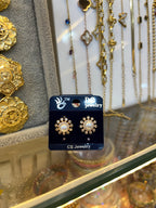 Elegant Gold Pearl Stud Earrings with CZ Halo