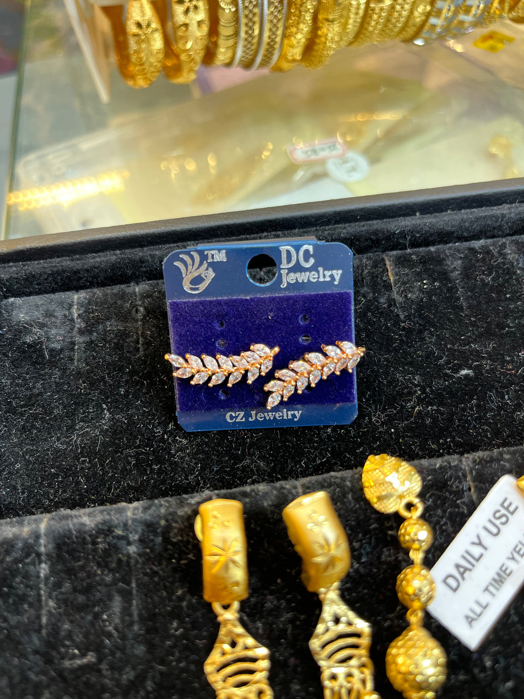 Elegant Leaf CZ Ear Climbers – Gold Finish