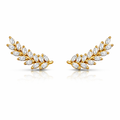 Elegant Leaf CZ Ear Climbers – Gold Finish
